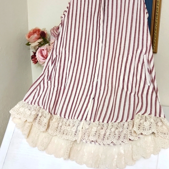 TShirt Dress Striped Sleeveless with Lace Hem Pockets Summer Beach Vacation - Picture 3 of 10